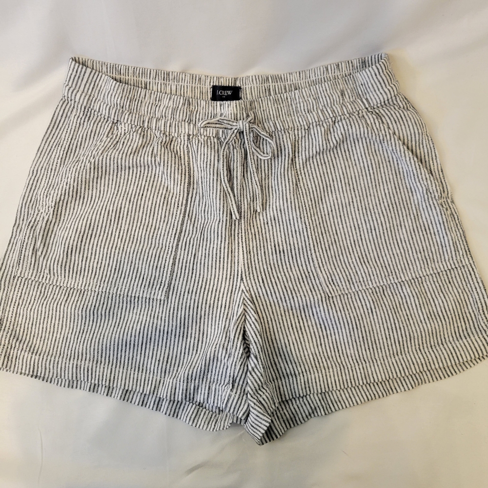 J Crew Adjustable Waist Black and White Striped Shorts